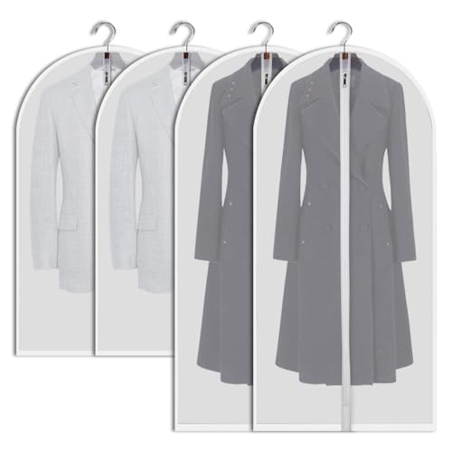 4 Stück Kleidersack Anzug Lange, 60 x 120/100cm Transparent Anzugtasche Kleidersäcke, Wasserdichte und Mottensichere kleidersäcke mit Reißverschluss, Wird zur Aufbewahrung von Garderoben verwendet